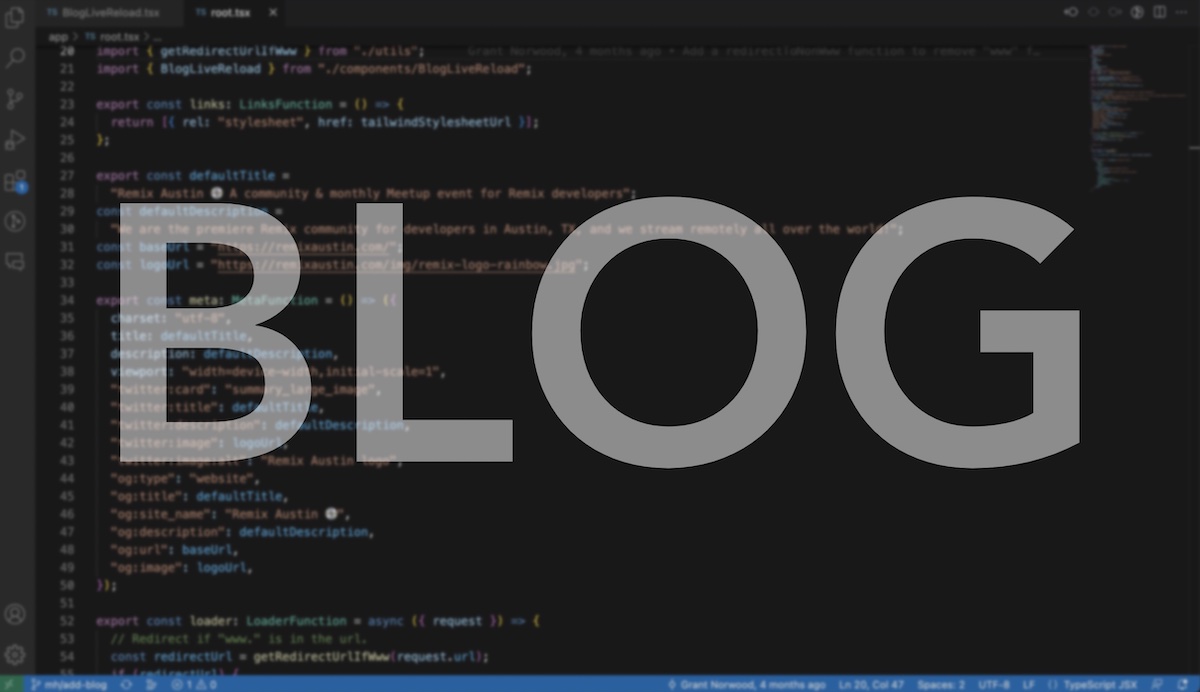 The word "Blog" over a blurred image of a code editor